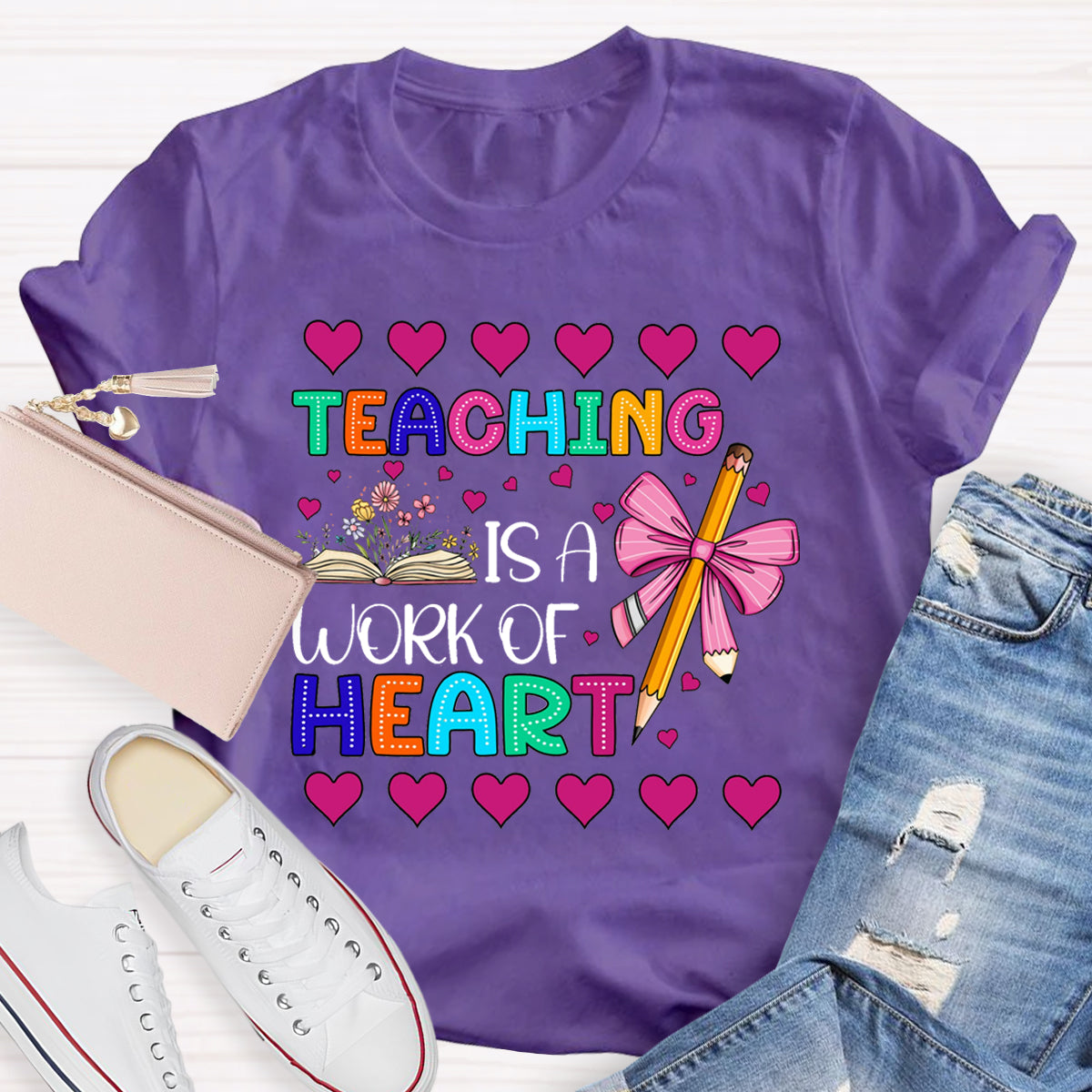 Teaching is Heart Work Pink Heart T-Shirt