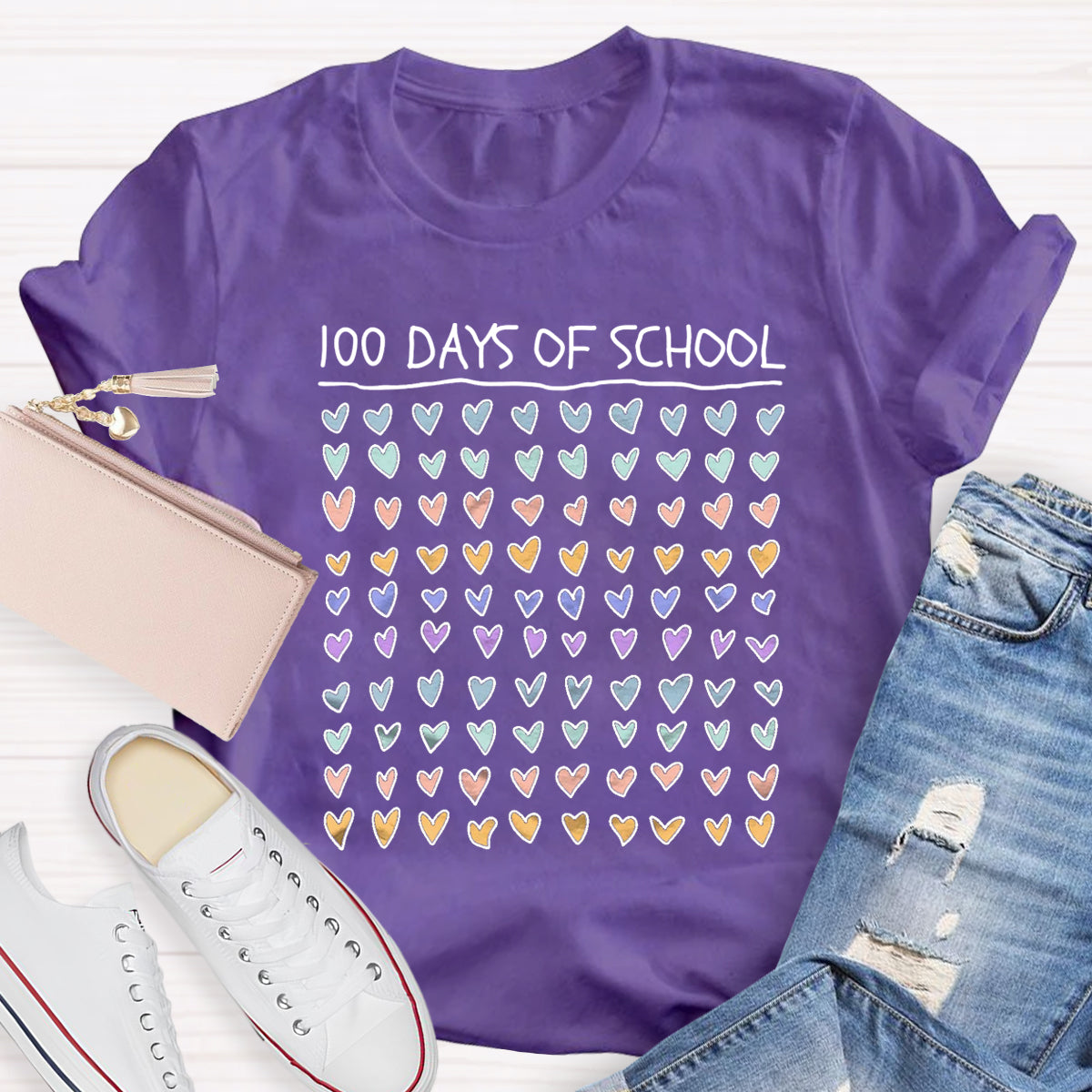 100 Days Of School Heart Teacher T-Shirt