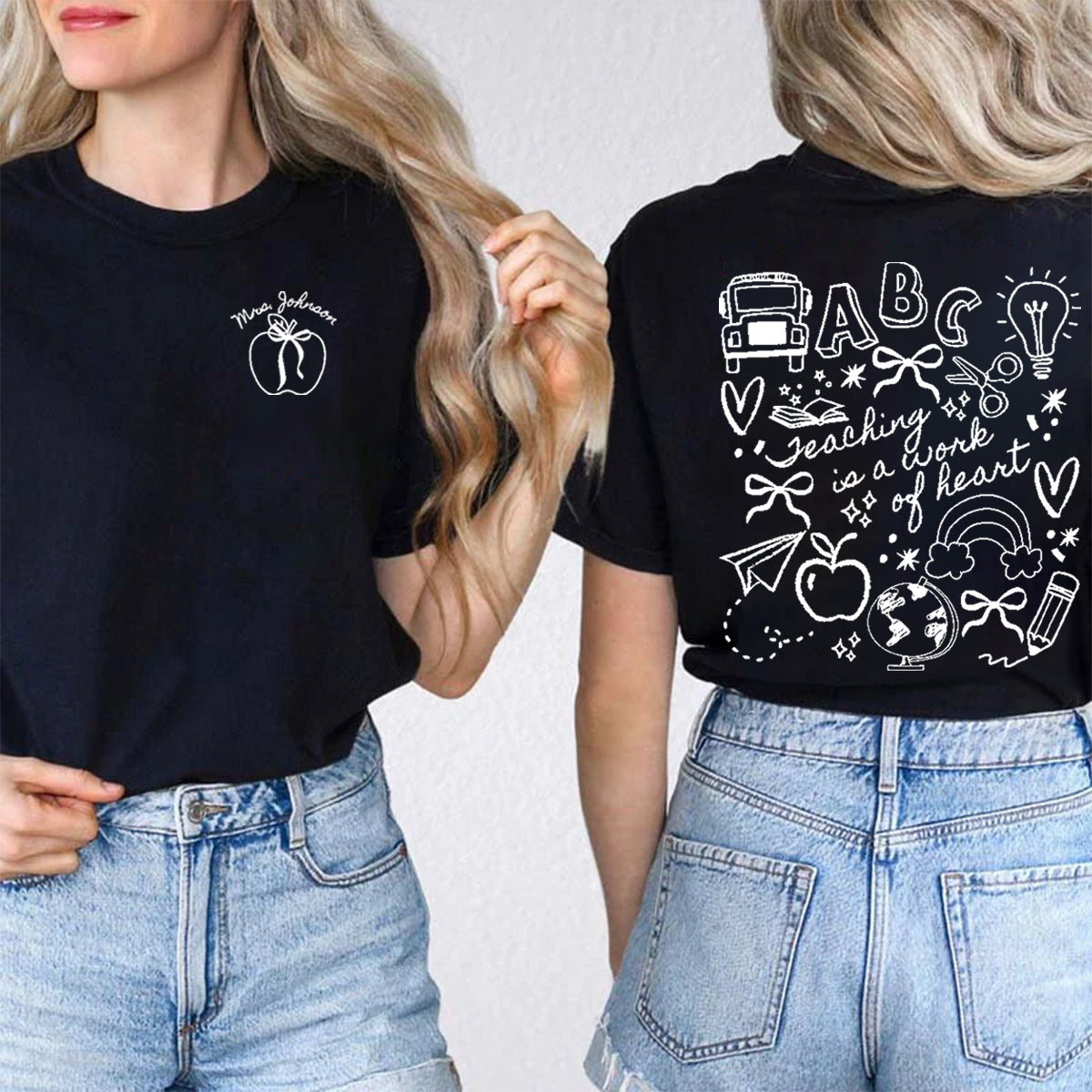 Personalized Grade Teaching Is A Work Of Heart Apple Double Printed T-shirt