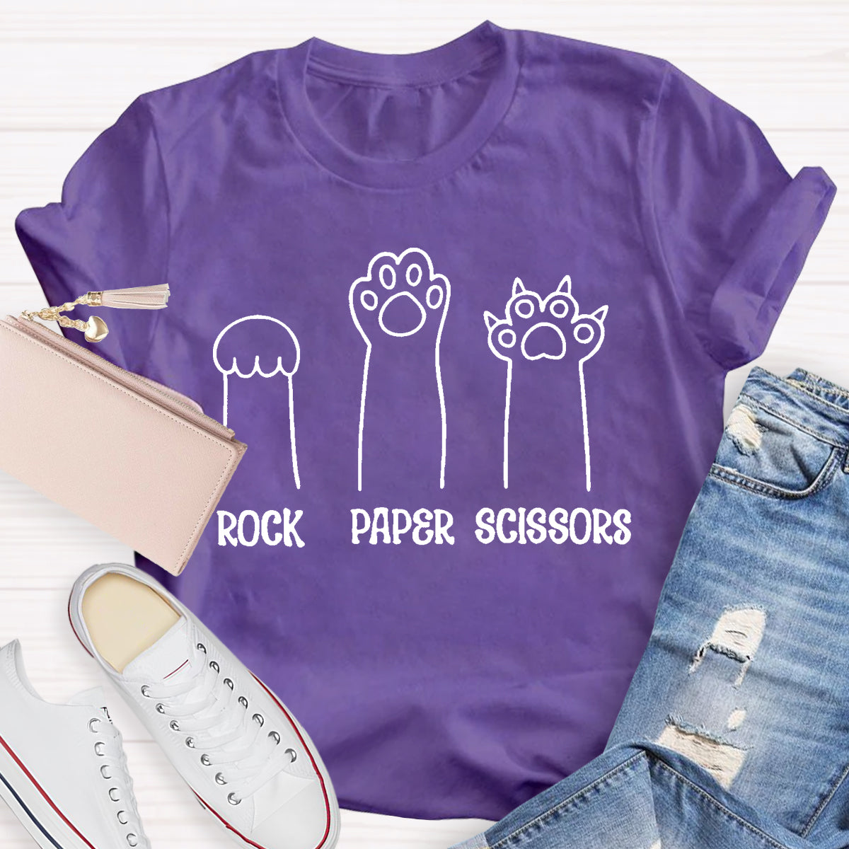 Rock Paper Scissors Funny Cat Paw T-Shirt