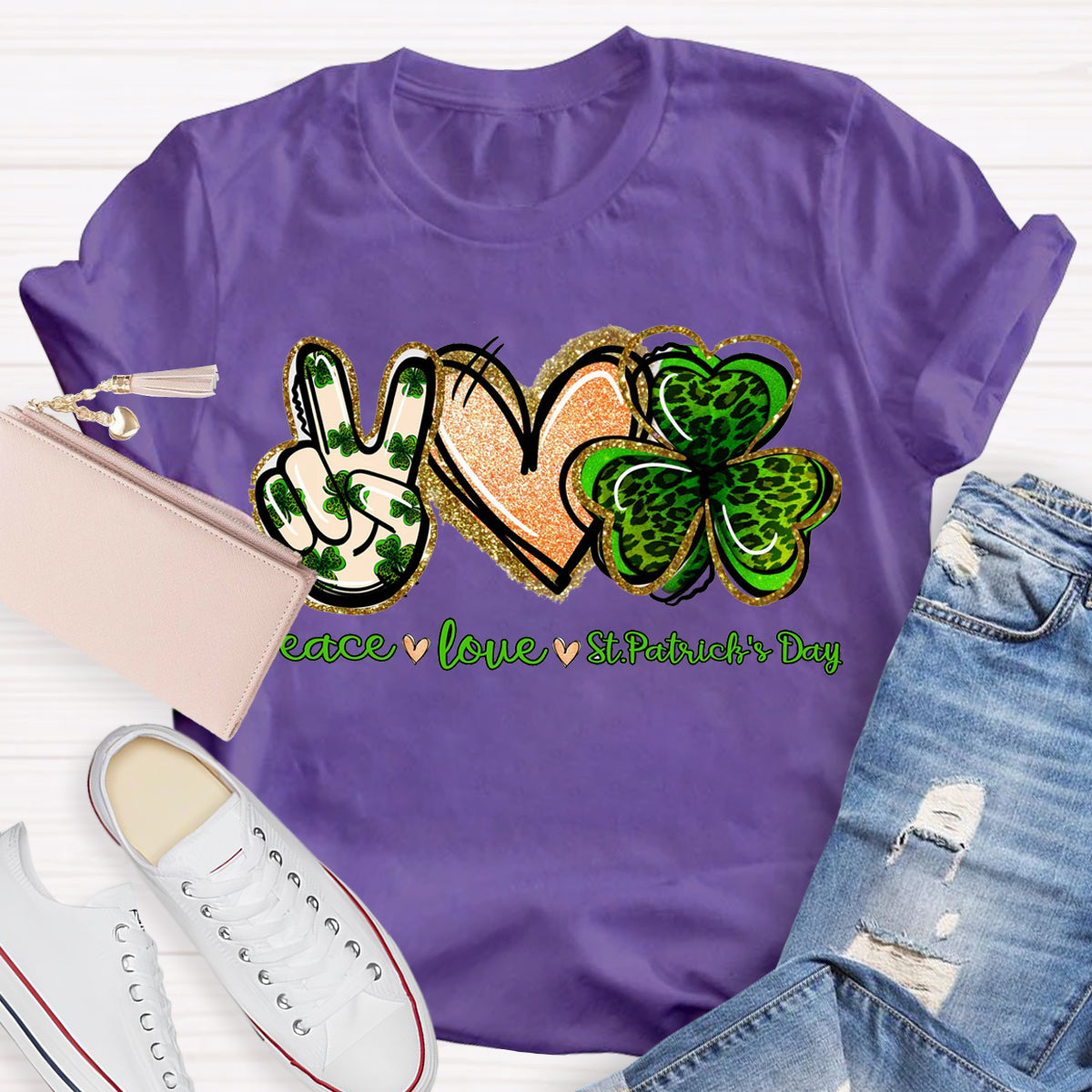 Peace Love St. Patrick Day Teacher T-Shirt