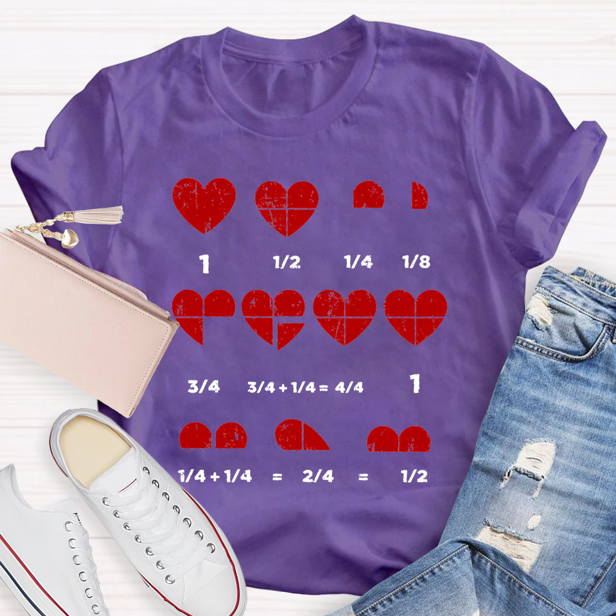 Valentines Day Fractions Heart Funny Math Teacher T-Shirt