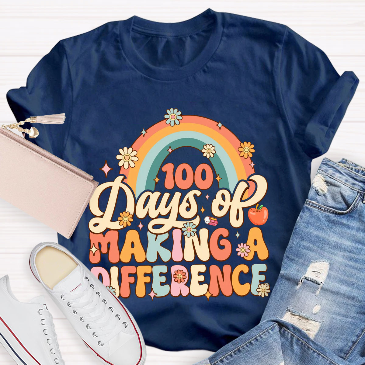 100 Days of Making a Difference Rainbow T-Shirt