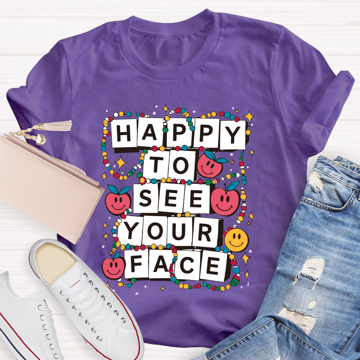 Apple Beads Happy To See Your Face T-Shirt