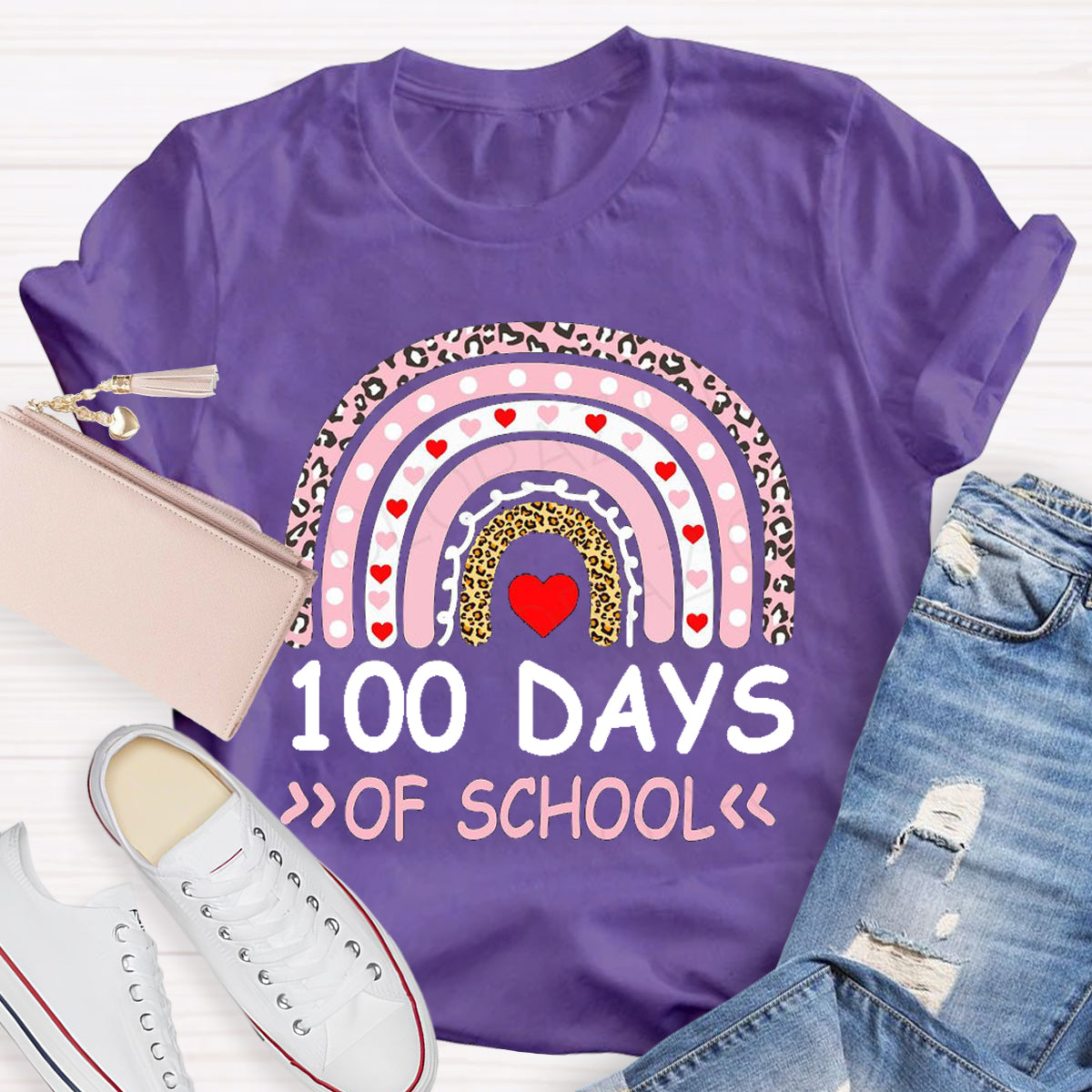 100 Days Of School Apple Rainbow Teacher T-Shirt