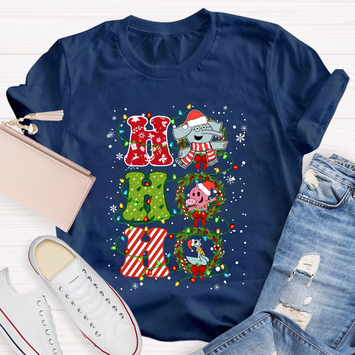 Ho Ho Ho The Elephant And Friends Merry Christmas T-Shirt