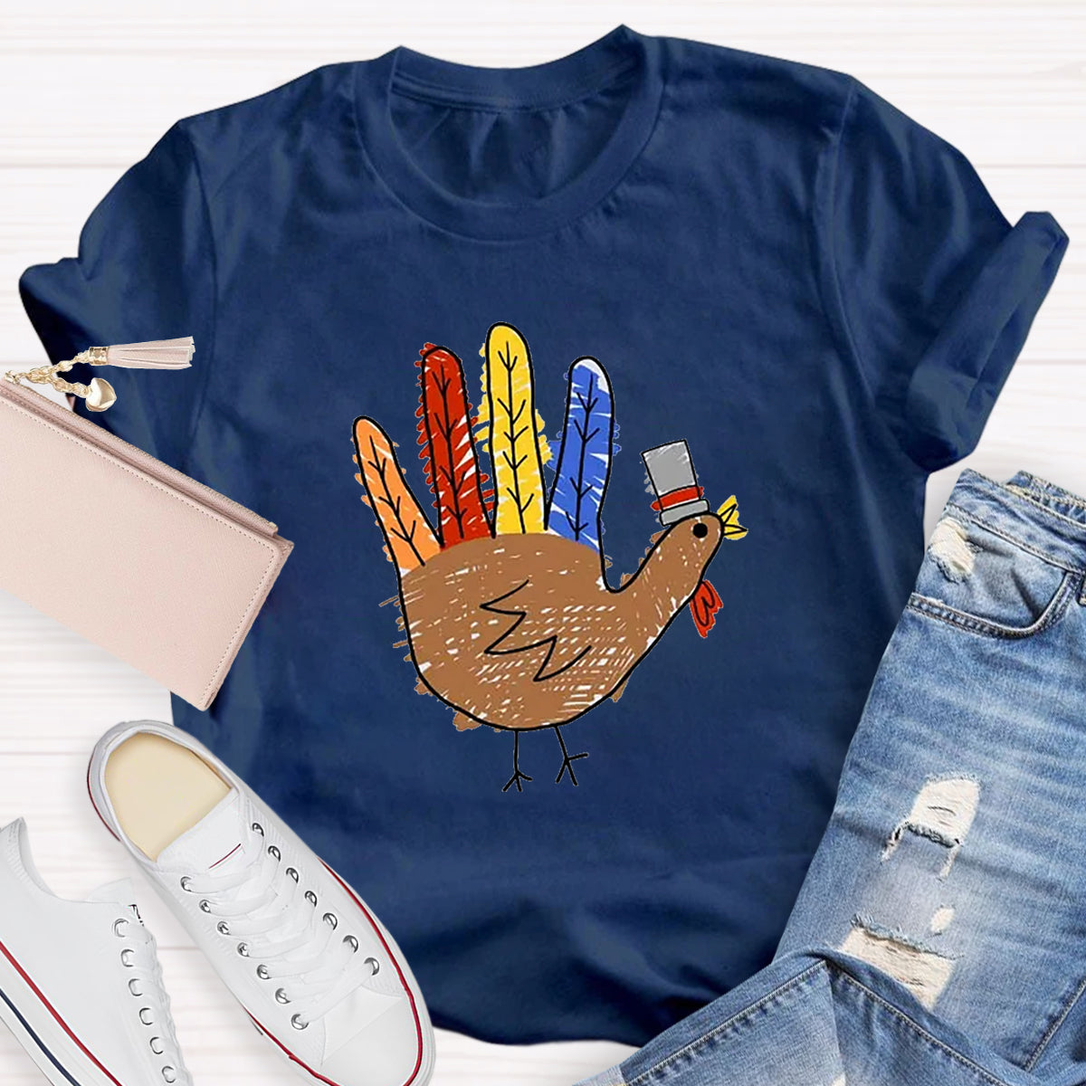 Hand Painted Turkey Teacher T-Shirt