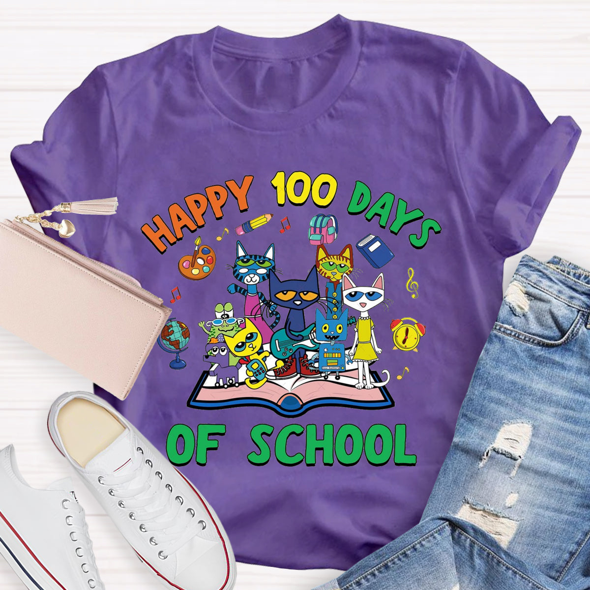 Happy 100 Days of School Children Books Teacher T-Shirt