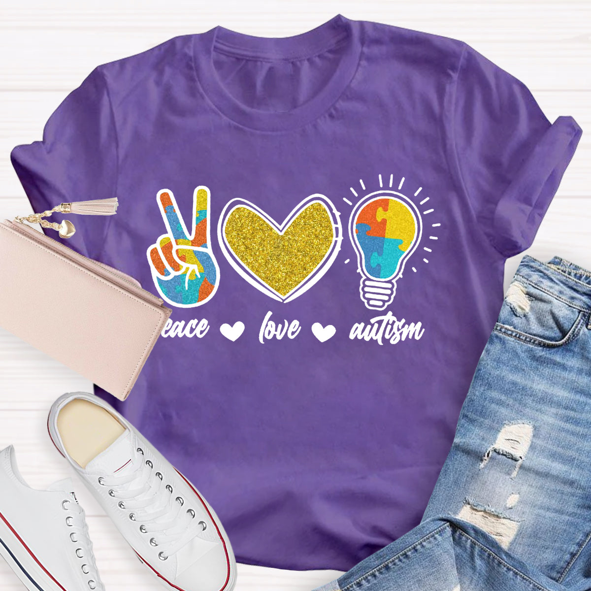 Peace Love Autism Teacher T-Shirt