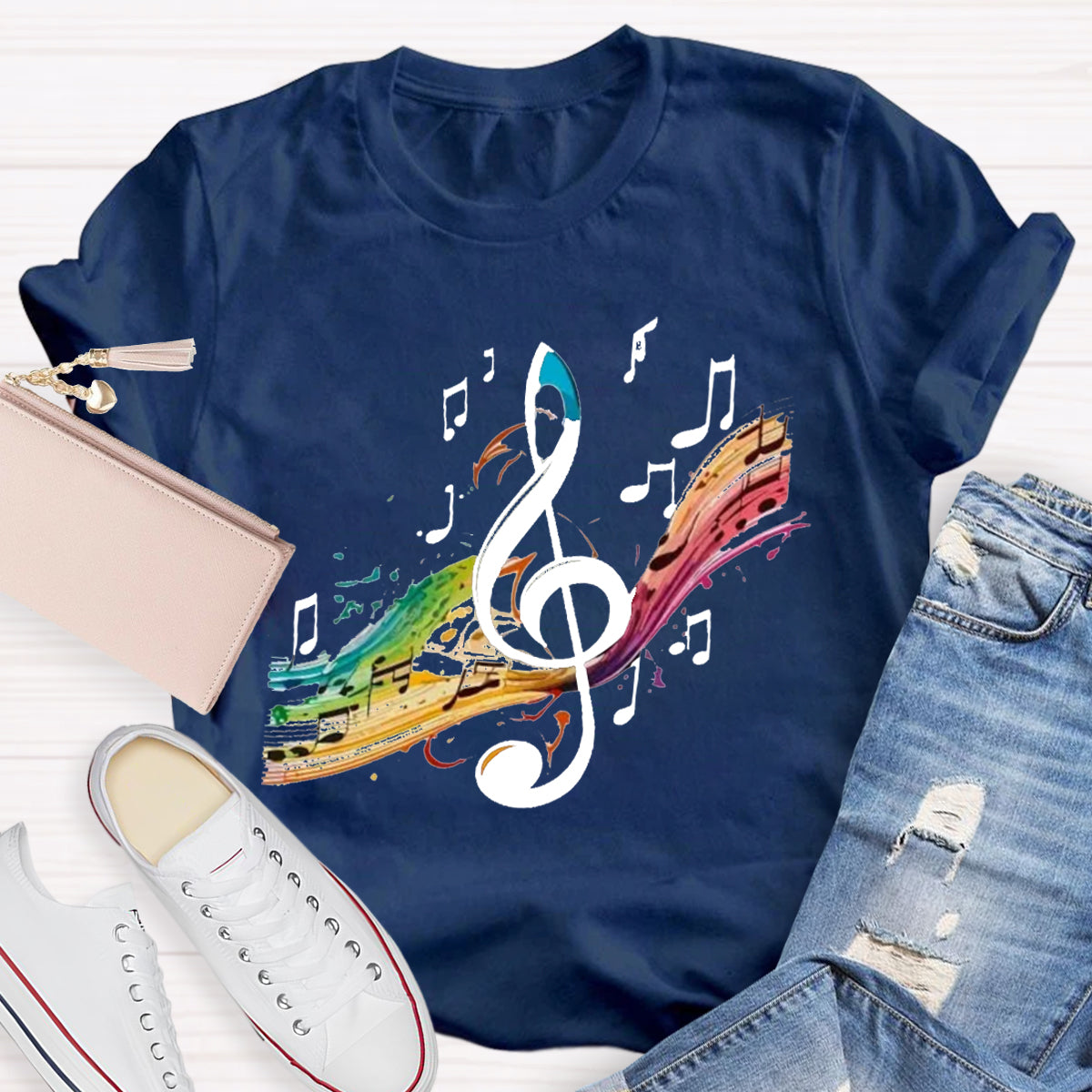 Colorful Music Note Teacher T-Shirt