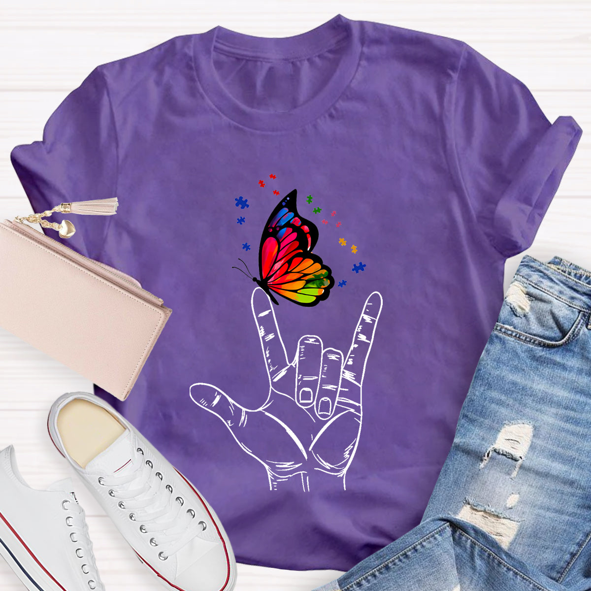 Love Sign Language Autism Butterfly T-Shirt