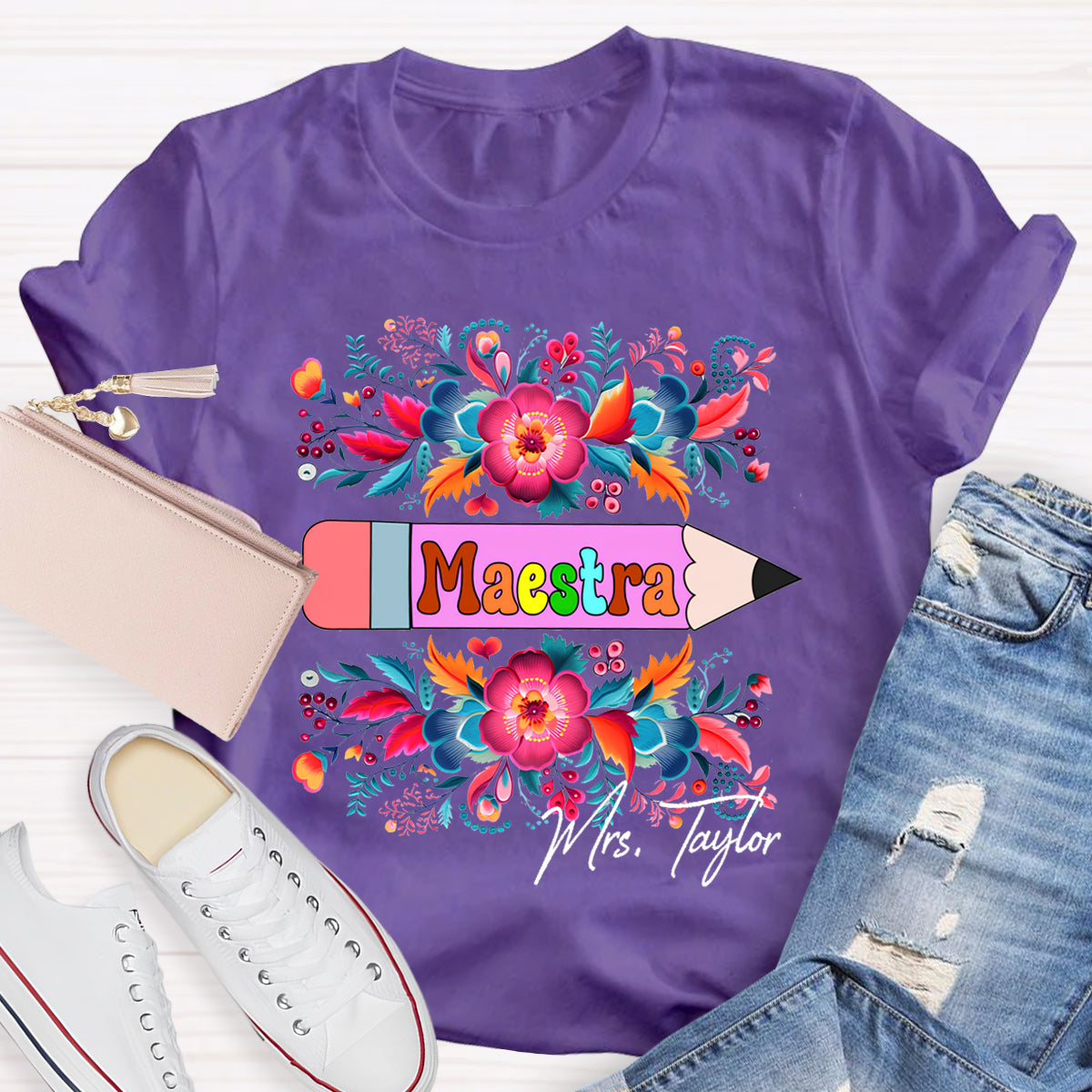 Personalized Maestre Teacher Name  Floral T-Shirt