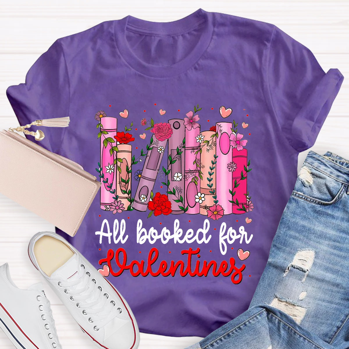 All Booked For Valentines Pink Flower T-Shirt