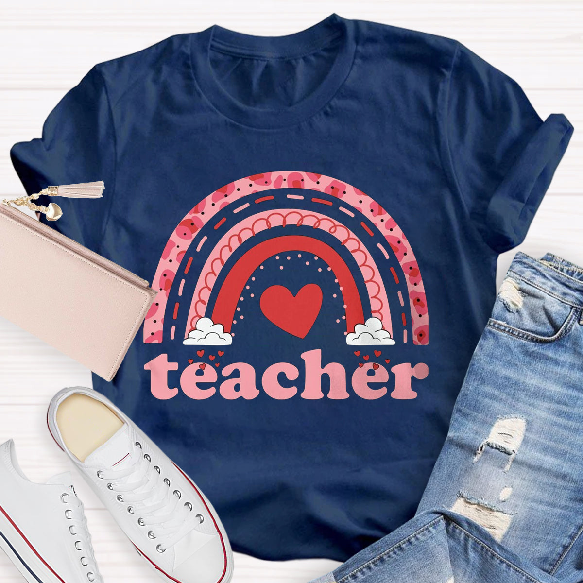 Valentine Teacher Rainbow T-Shirt