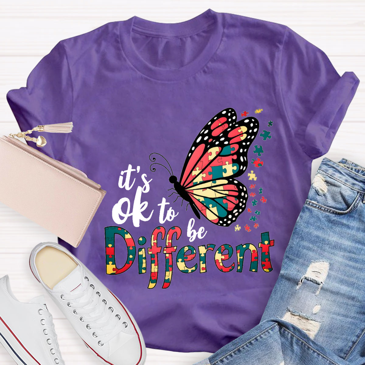 It's Ok To Be Different Colorful Butterfly T-Shirt