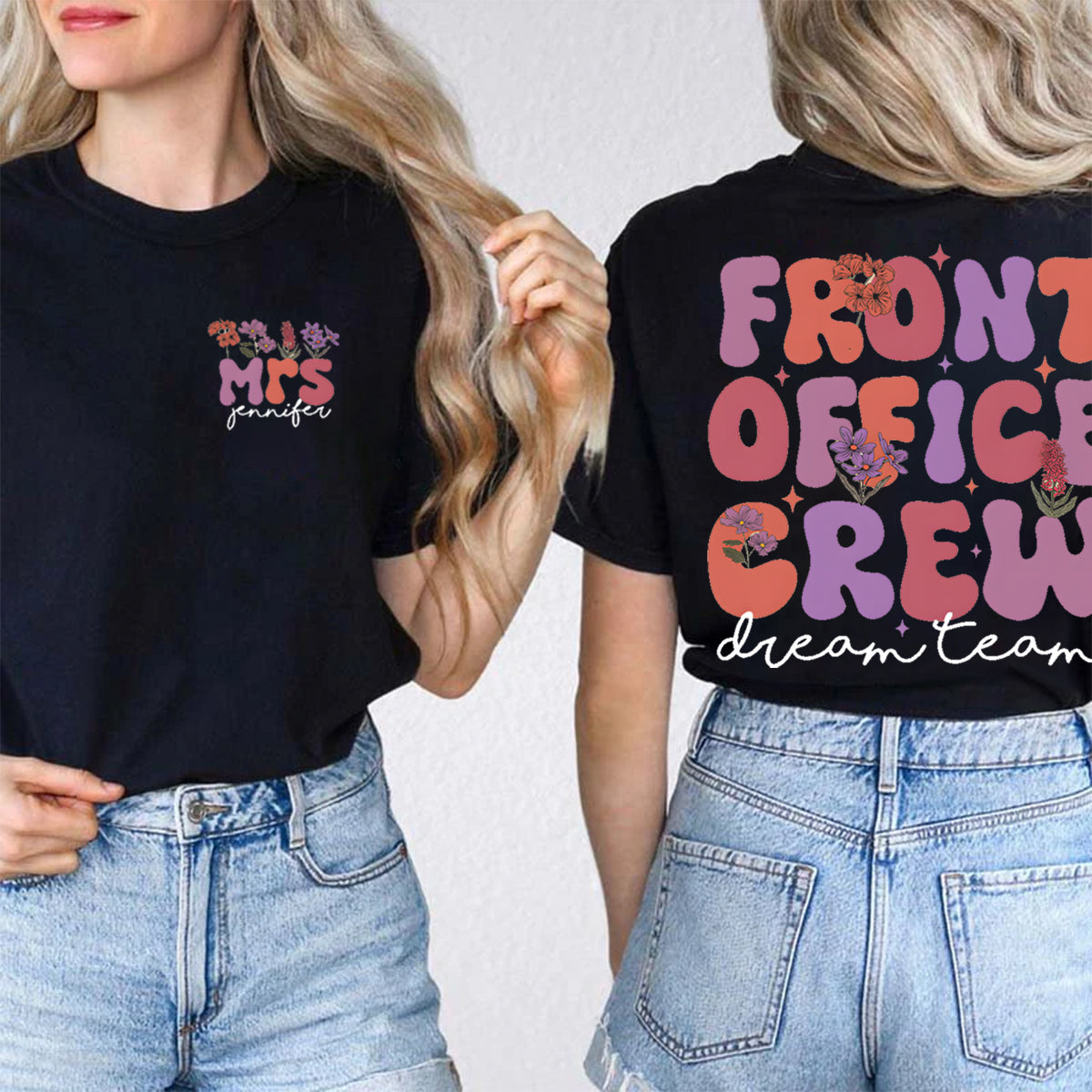 Personalized Name Front Office Double Printed T-shirt