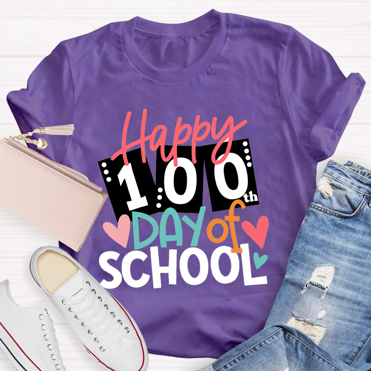 Happy 100th Days Of School Card Teacher T-Shirt