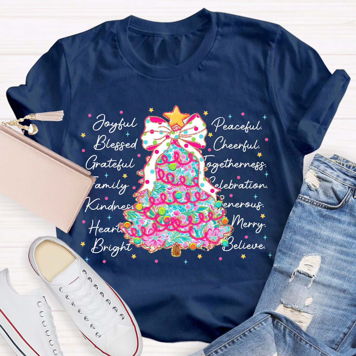 Christmas Tree Joyful Peaceful Cheerful T-Shirt