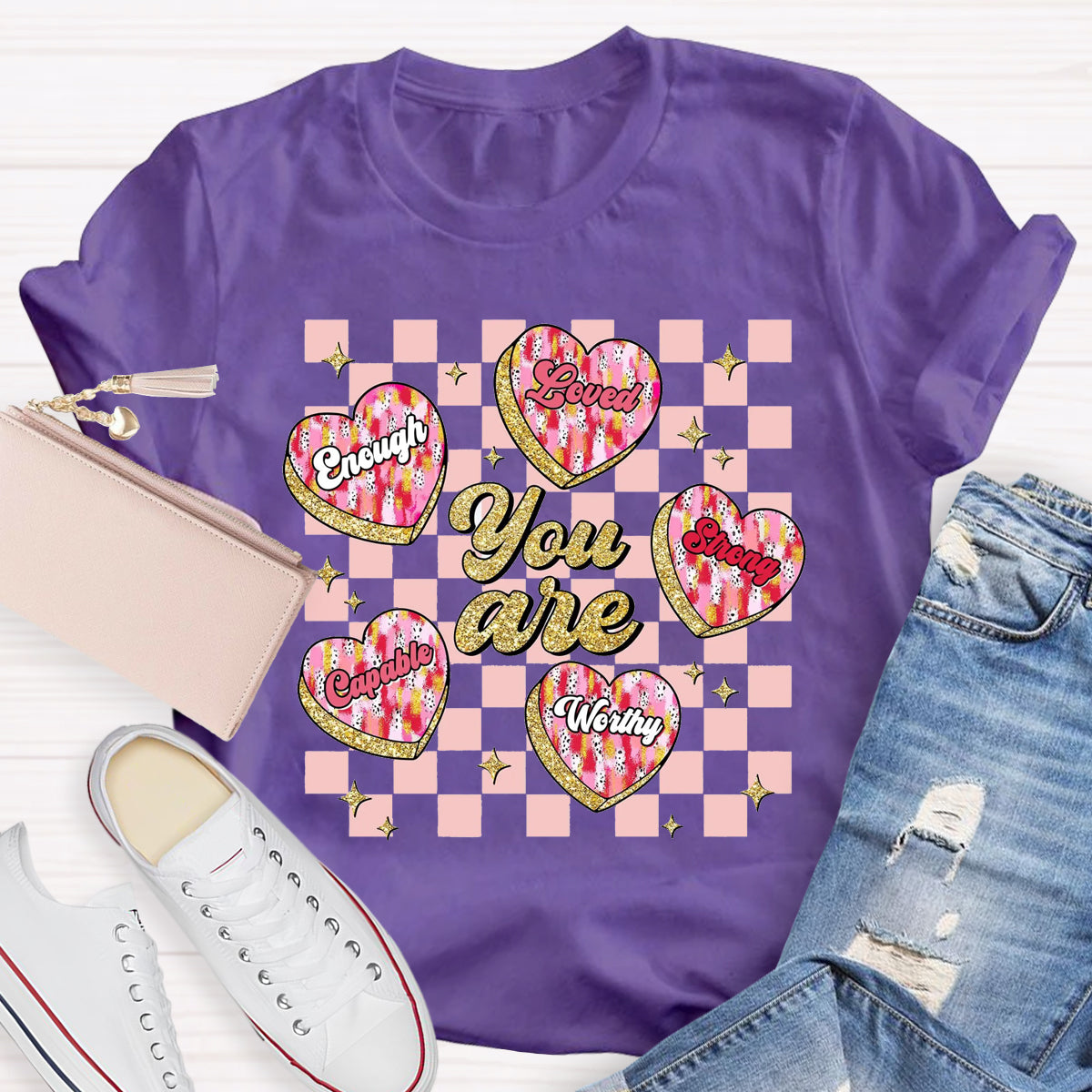 You Are Loved Worthy Pink Heart T-Shirt