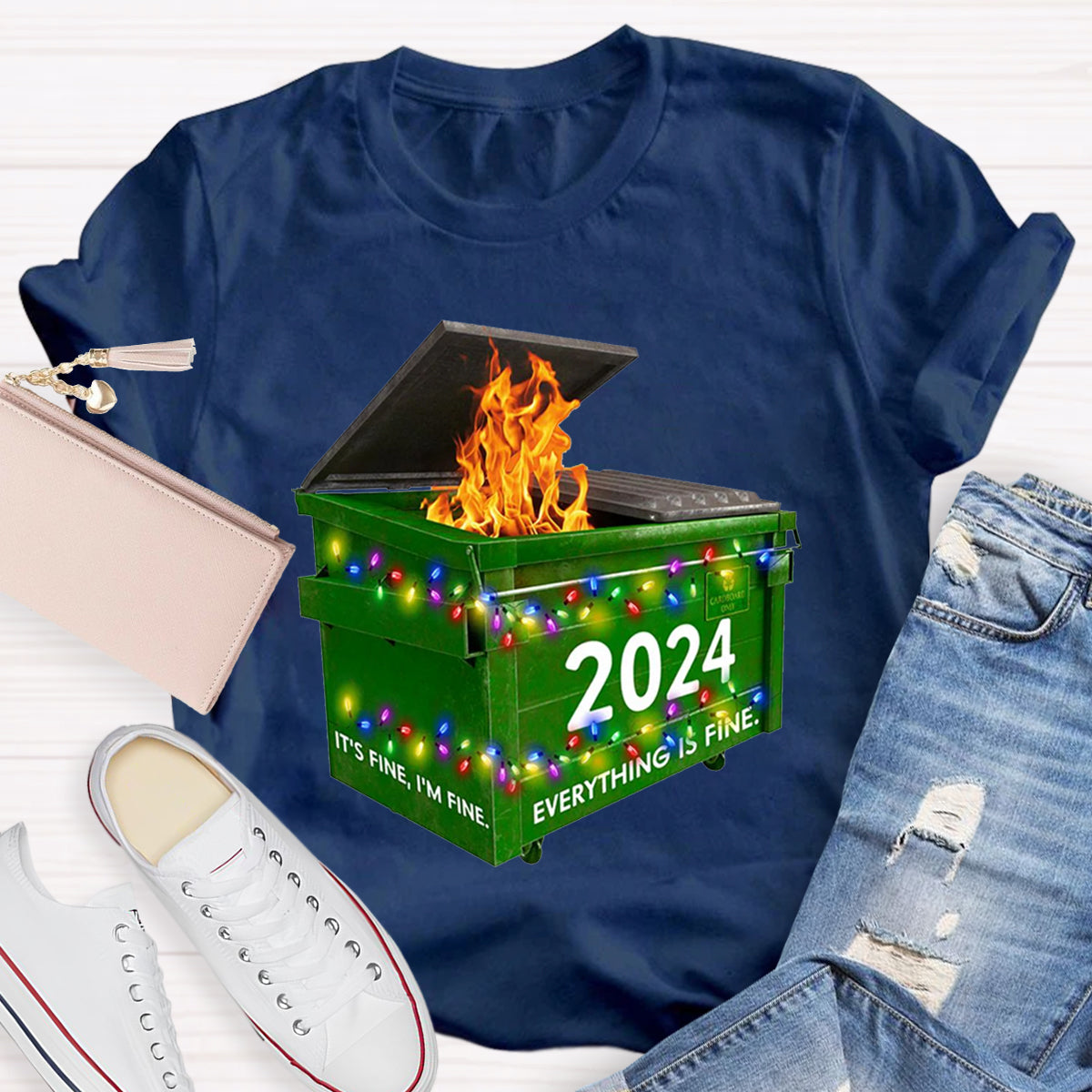 Everything Is Fine Funny Dumpster Fine Christmas T-Shirt