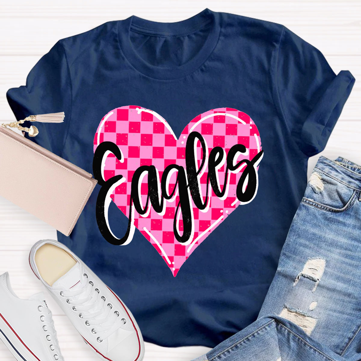 Personalized Mascot Pink Heart Teacher T-Shirt