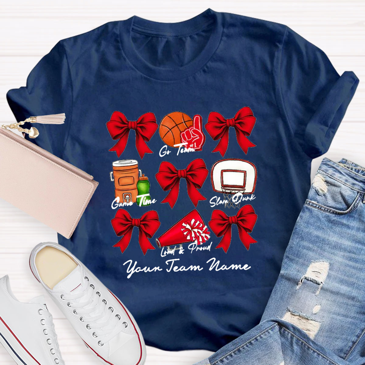 Personalized Team Name Basketball Bow T-Shirt