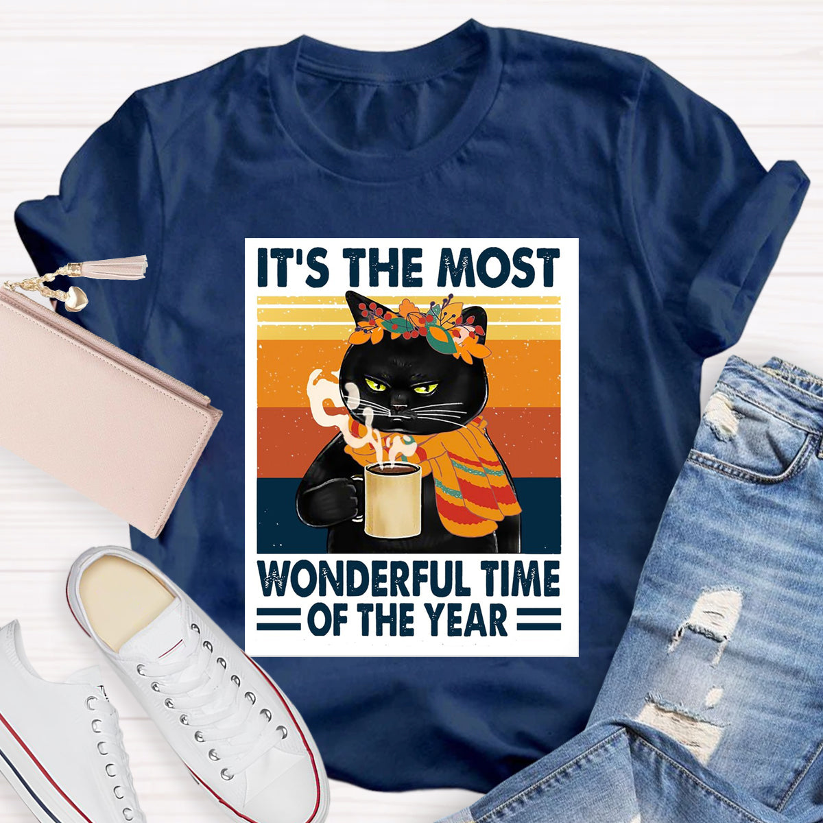 Black Cat It's The Most Wonderful Time Of The Year T-Shirt