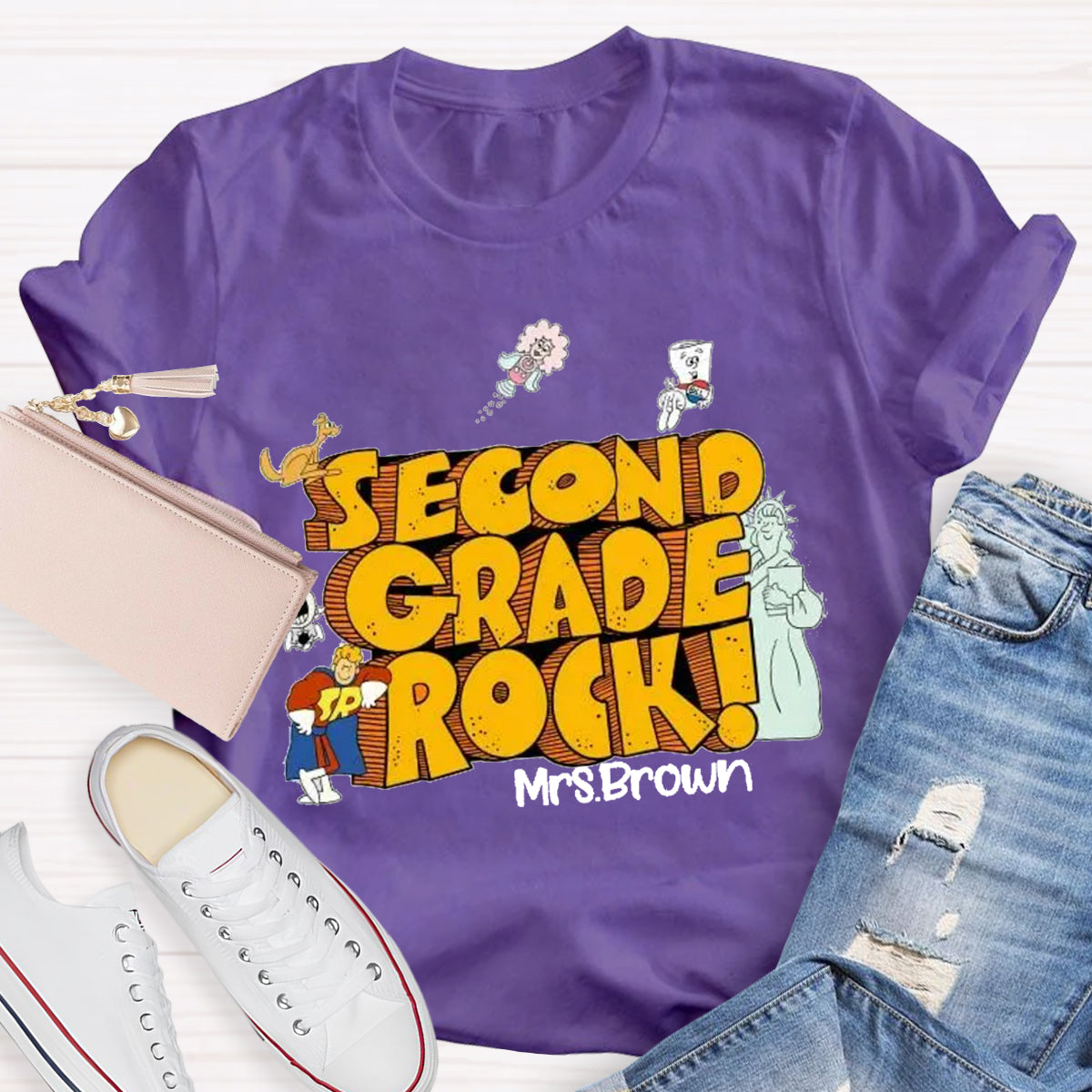 Personalized Grade And Name Rock Teacher T-Shirt