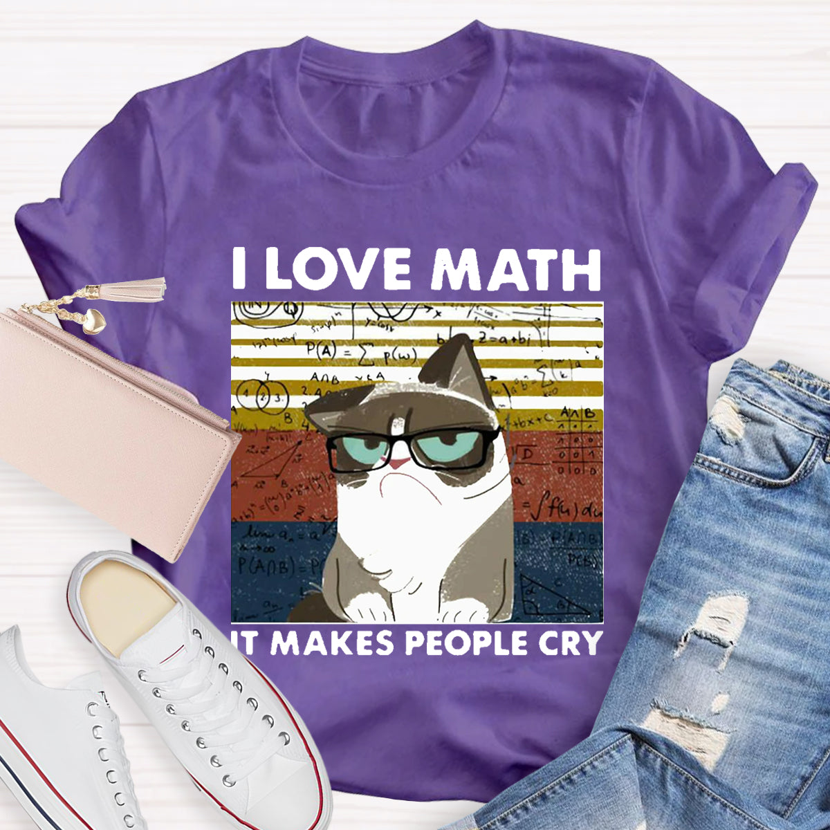 I Love Math It Makes People Cry Funny Cat T-Shirt