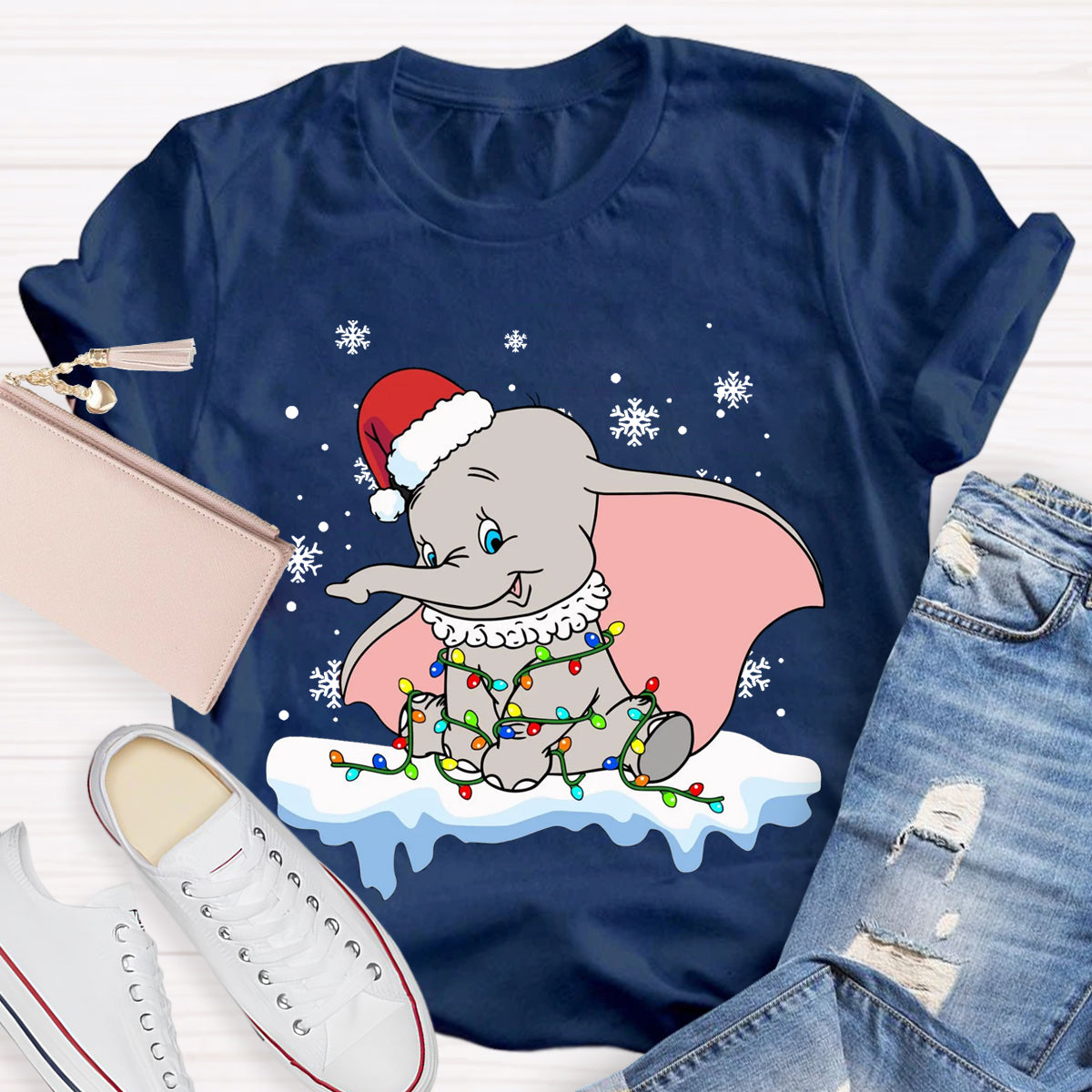 Cute Dumbo Flying Elephant Christmas T-Shirt