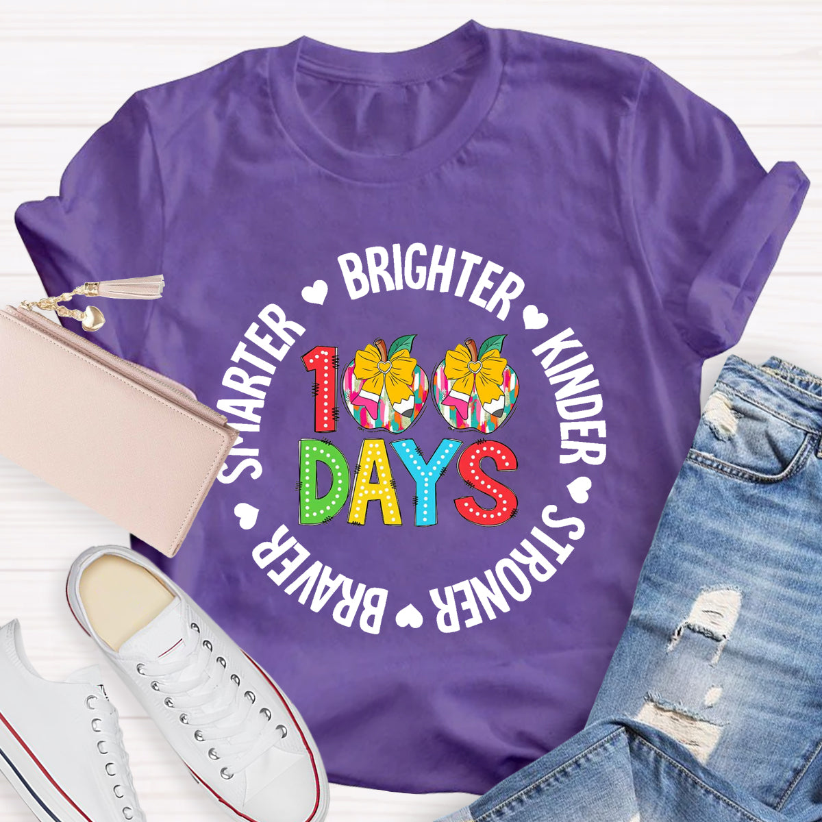 100 Days Brighter Kinder Teacher T-Shirt