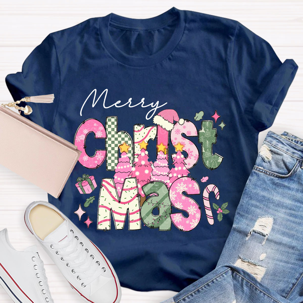 Merry Christmas Vibes Teacher T-Shirt