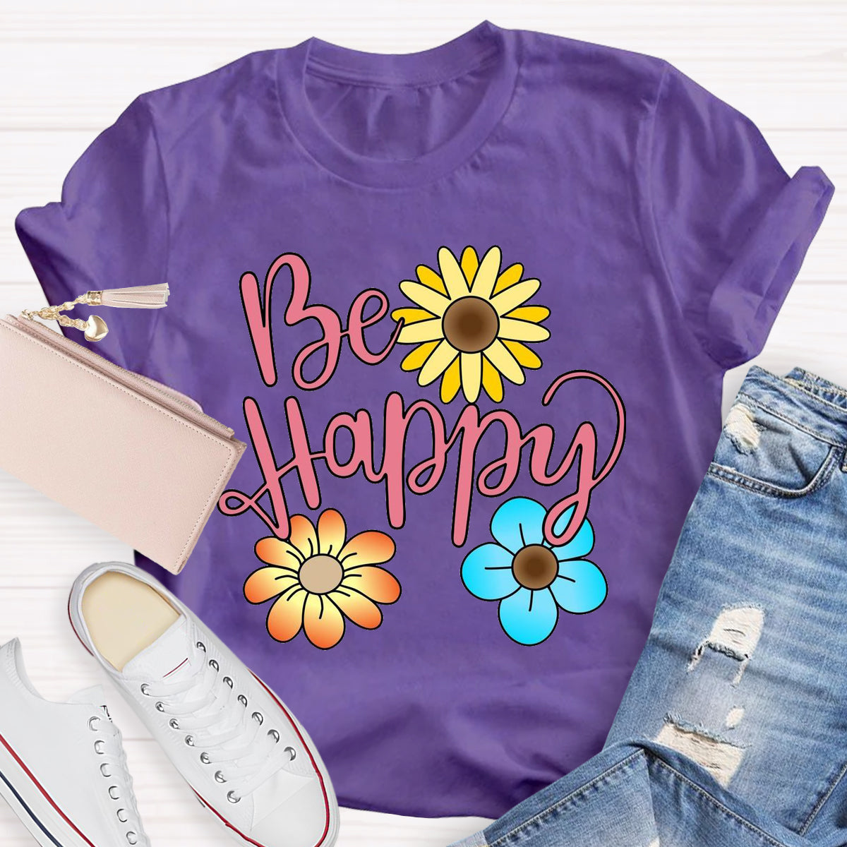 Be Happy Brighter Flower T-Shirt