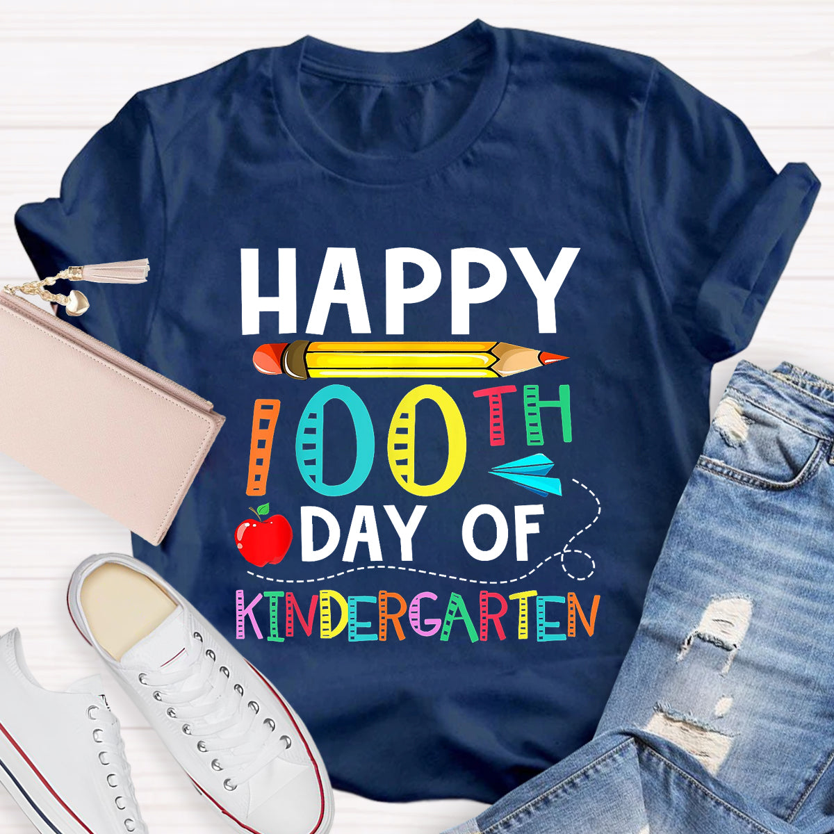 Happy 100th Day of Kindergarten Apple Pencil T-Shirt