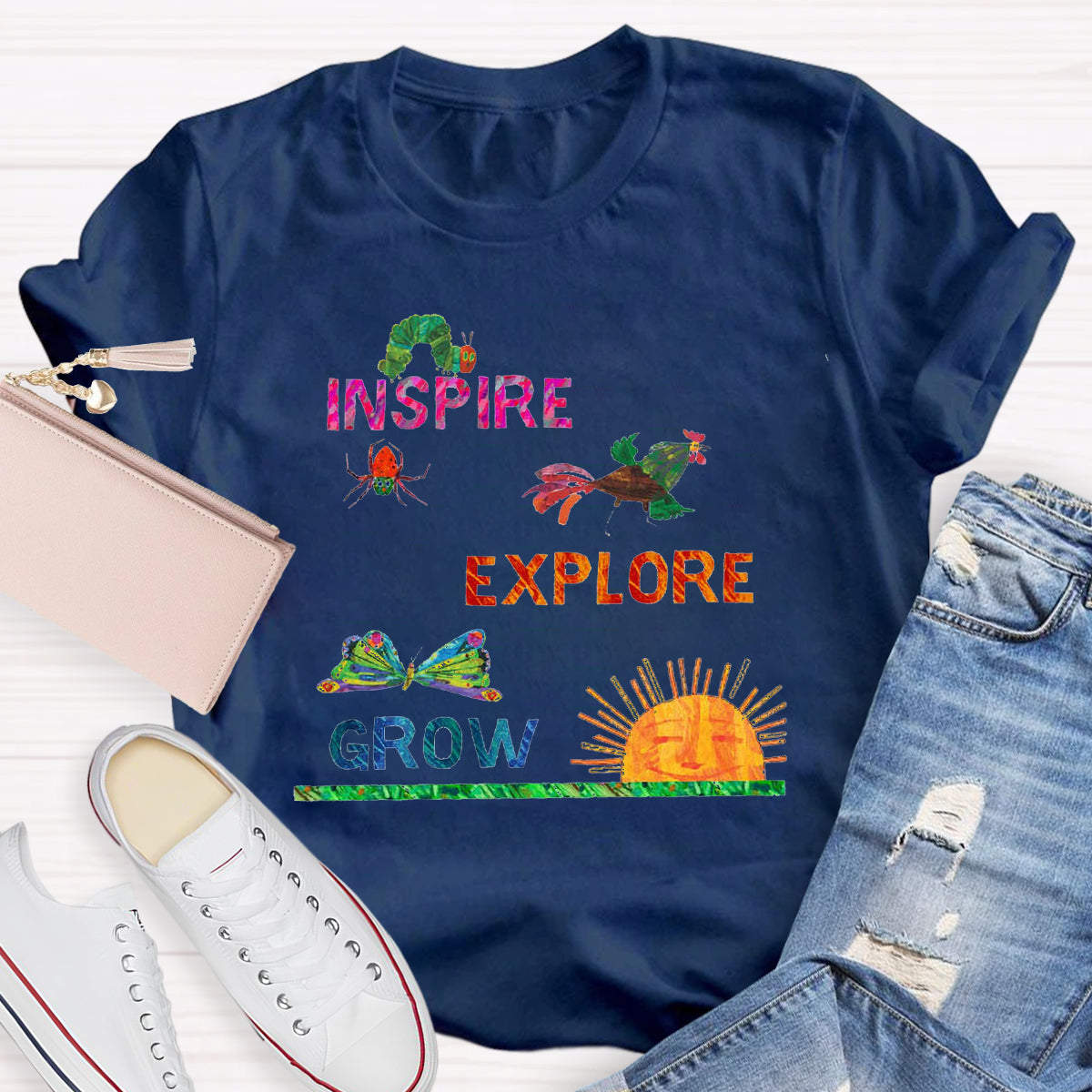 Inspire Explore Grow Caterpillar Grows Colorful Butterfly T-Shirt