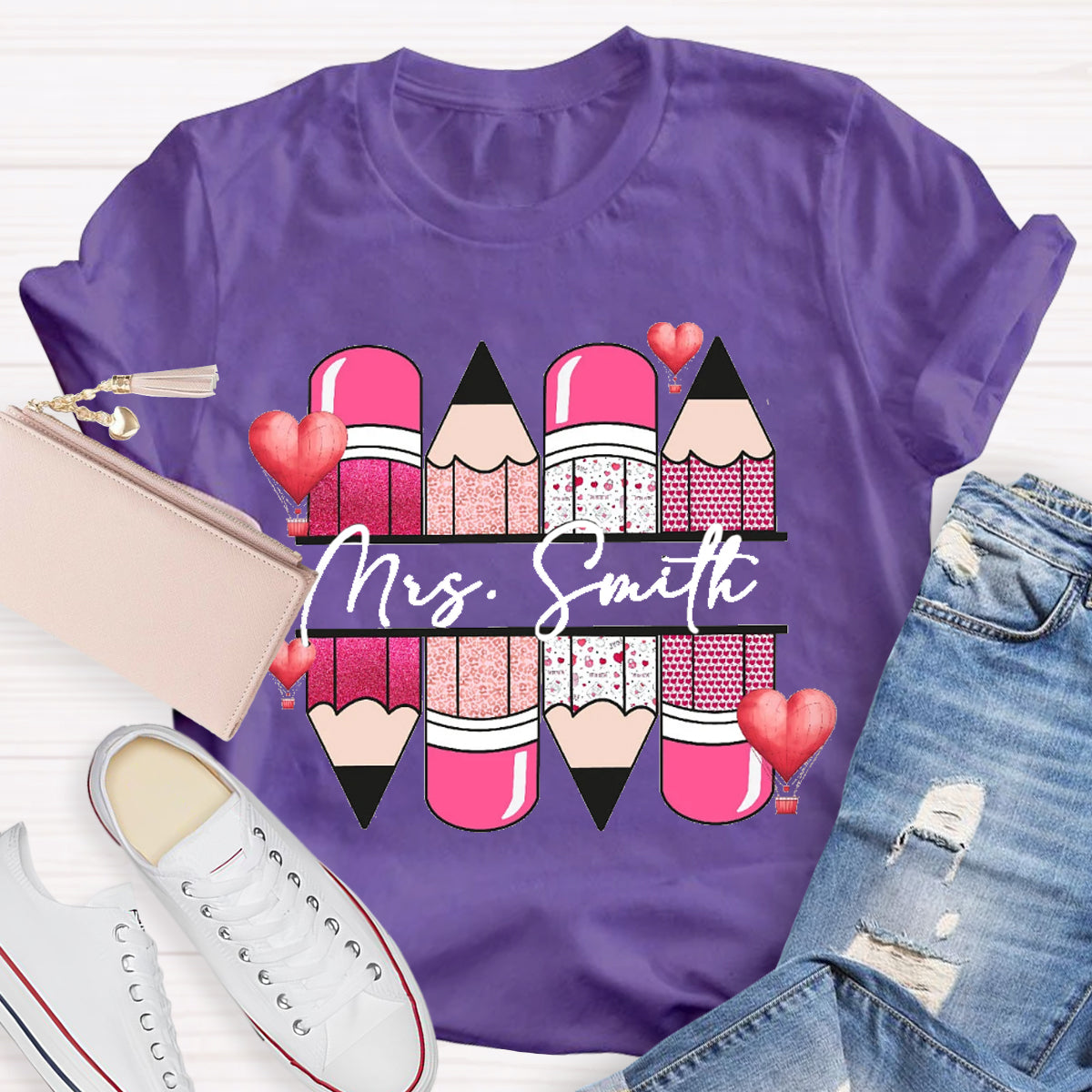 Personalized Name Pink Pencil Hot Air Balloon T-Shirt