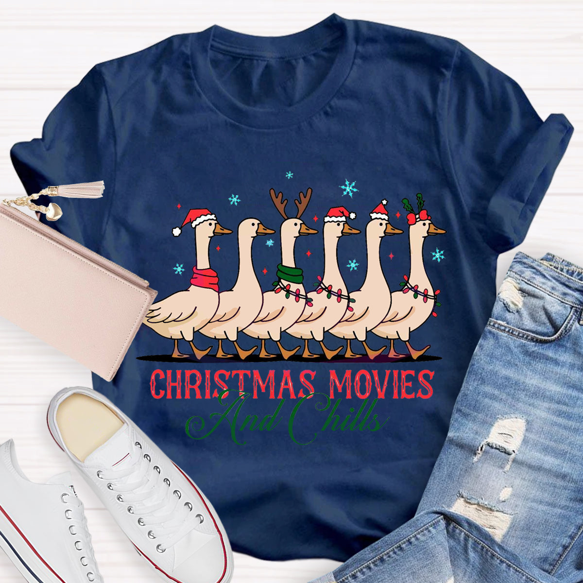 Christmas Movie And Chills Merry Duckmas Christmas Light T-Shirt