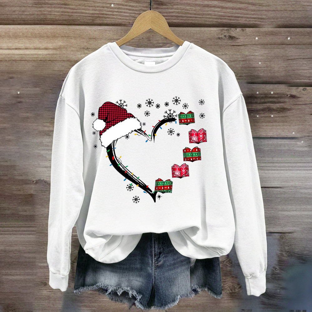 Christmas Books Heart Teacher Sweatshirt