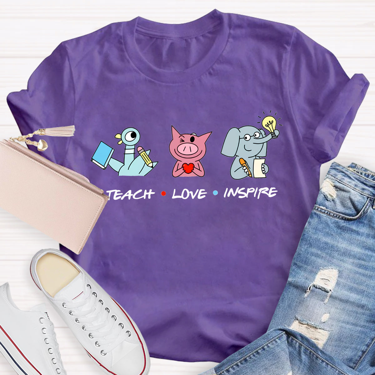 Teach Love Inspire Elephant And Piggie Teacher T-Shirt