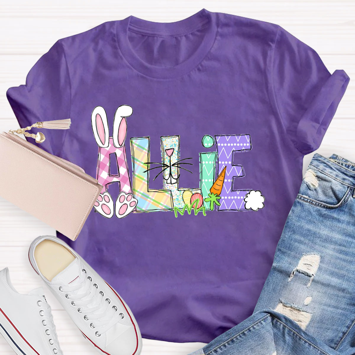 Personalized Name Easter Bunny Teacher T-Shirt