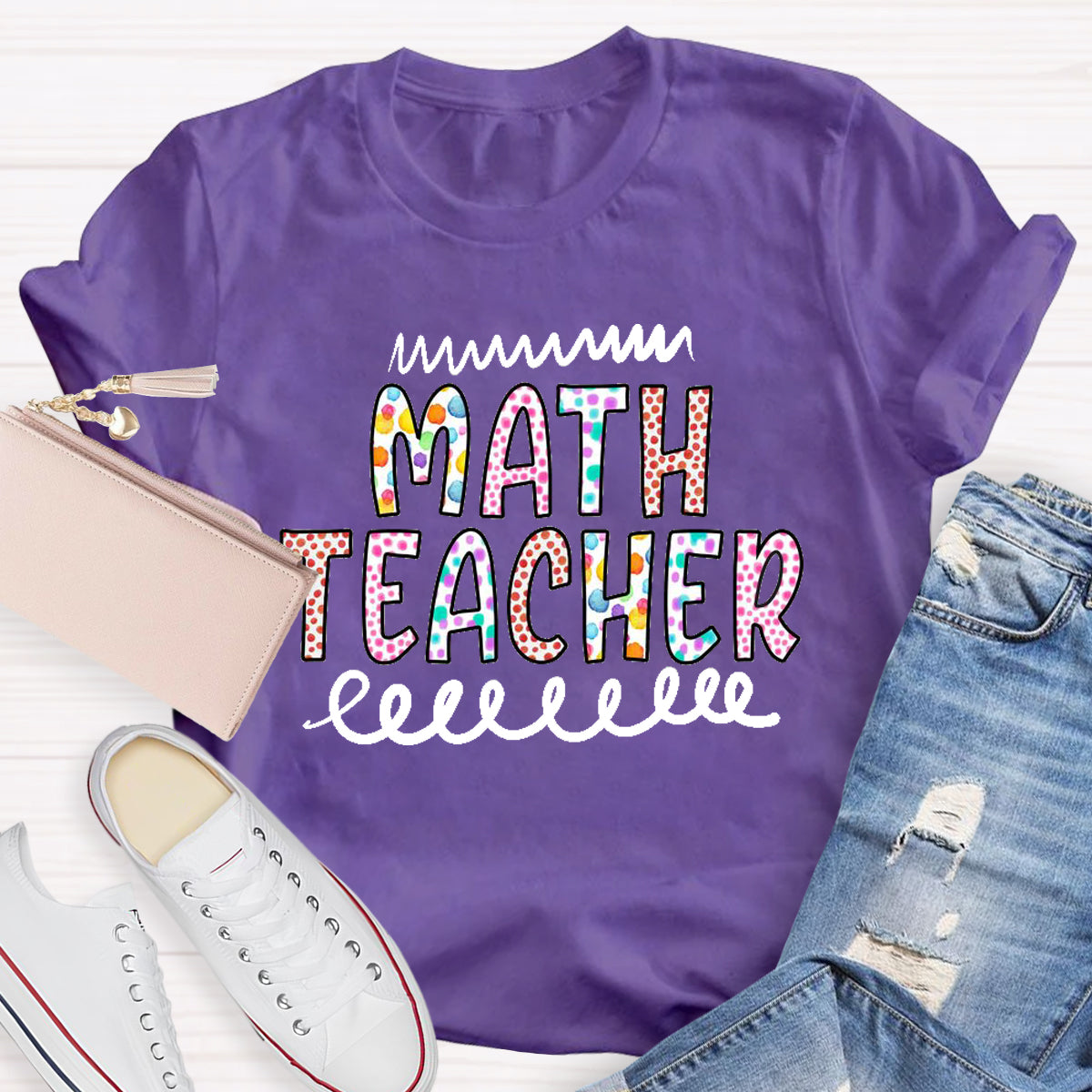 Colorful Polka Dot Design Math Teacher T-Shirt