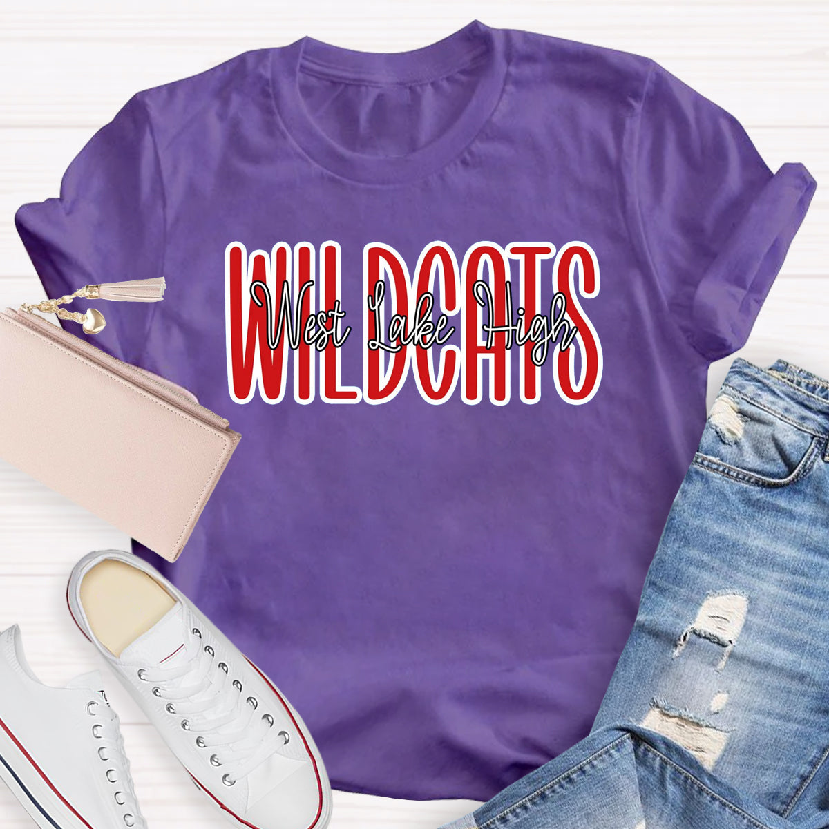 Personalized Mascot And School Name Red Printed T-Shirt