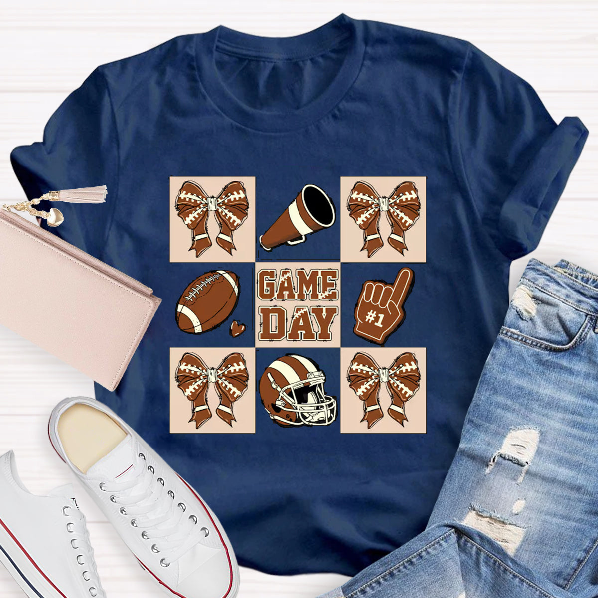 Game Day Bow Tie Baseball Teacher T-Shirt