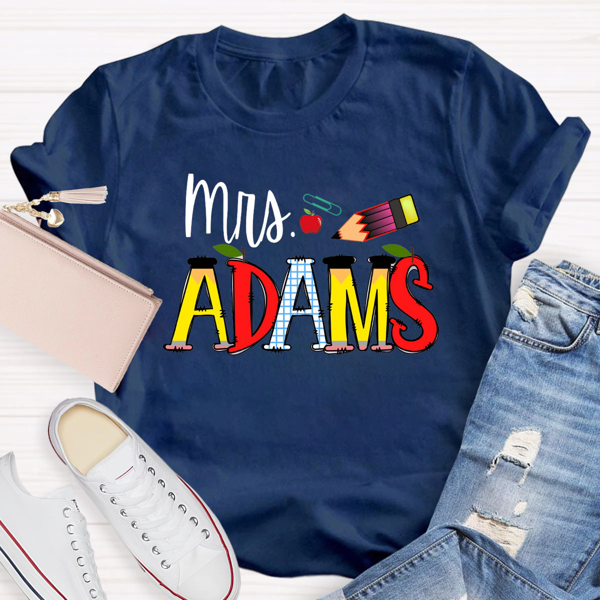 Personalized Teacher Name Apple Pencil T-Shirt