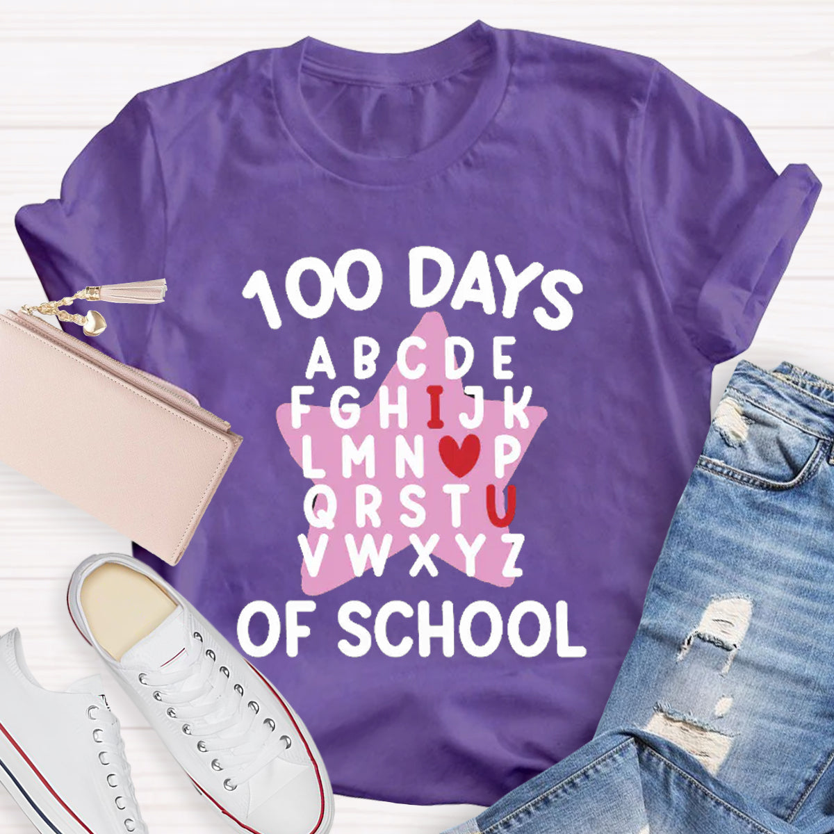 100 Days Of School Star Alphabet Teacher T-Shirt