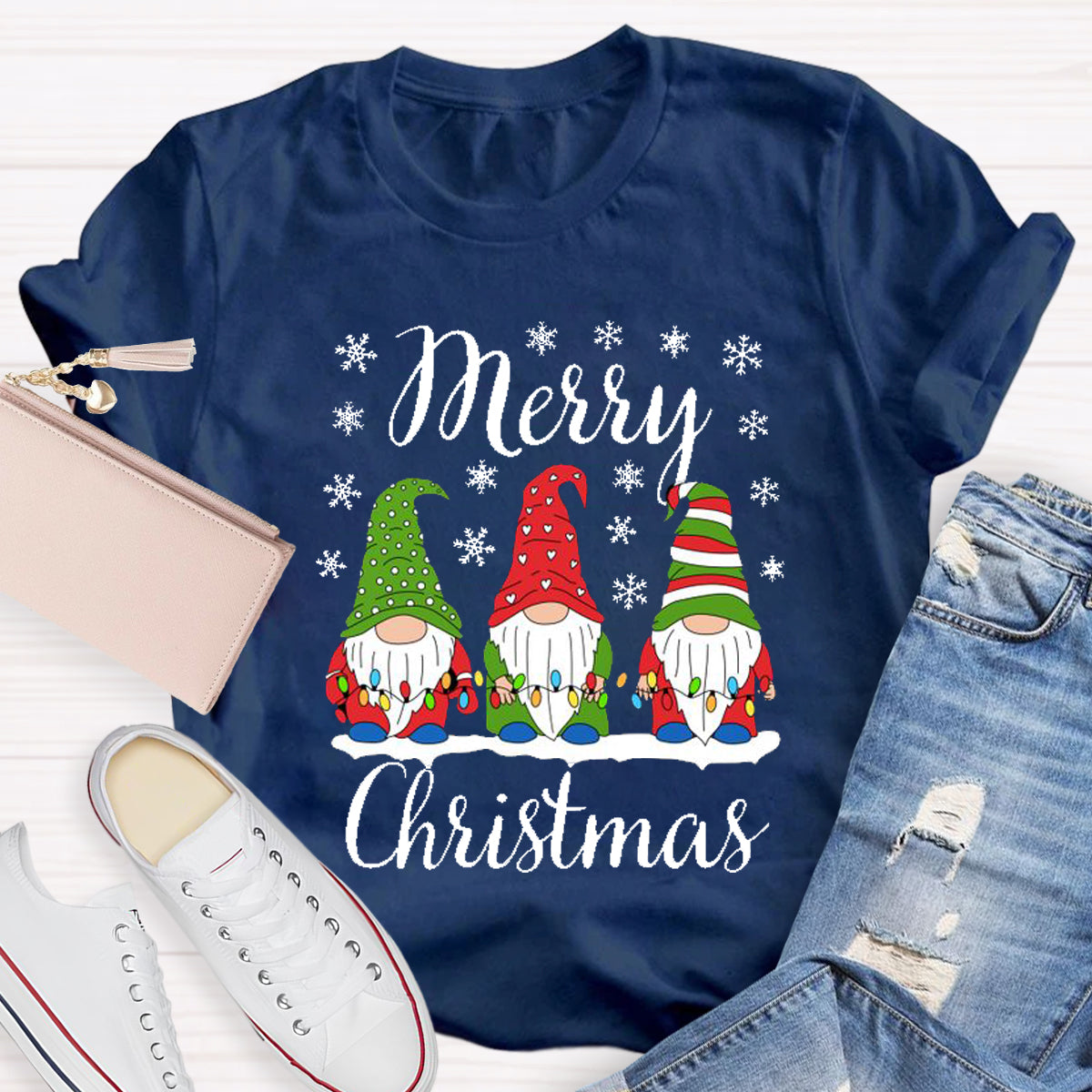 Merry Christmas Three Gnomes Light T-Shirt