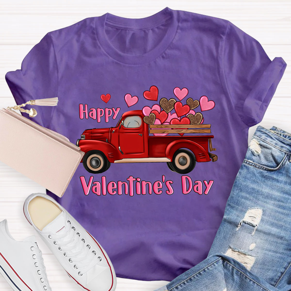 Happy Valentine's Day Truck Hearts T-Shirt