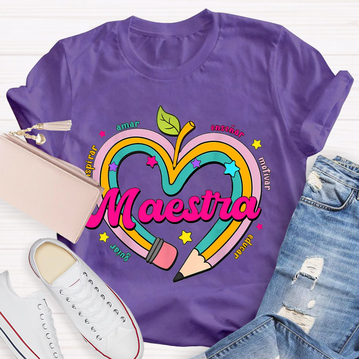 Maestra Pencil Apple Spanish Teacher T-Shirt