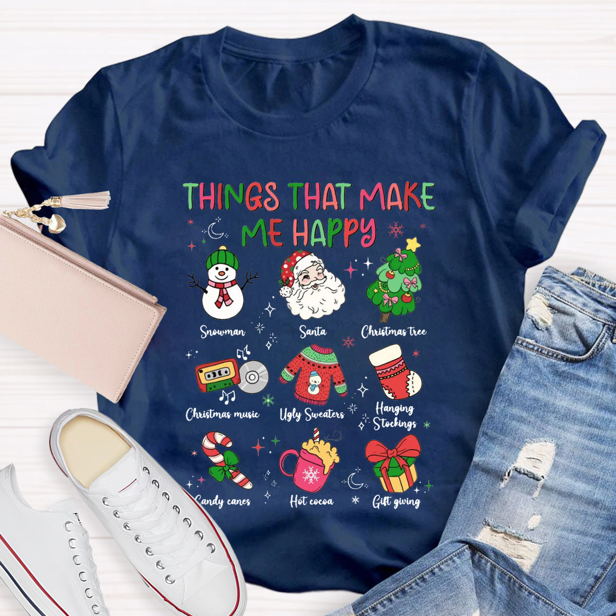 Things That Make Me Happy Snowman Christmas Tree  T-Shirt