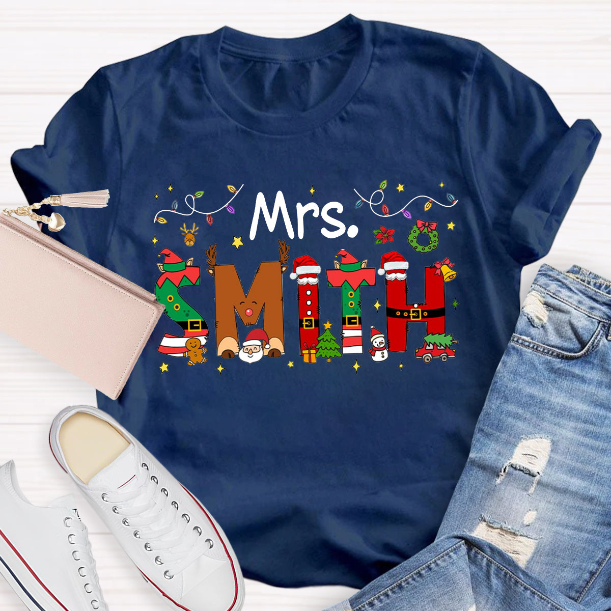 Personalized Name Christmas Teacher T-Shirt